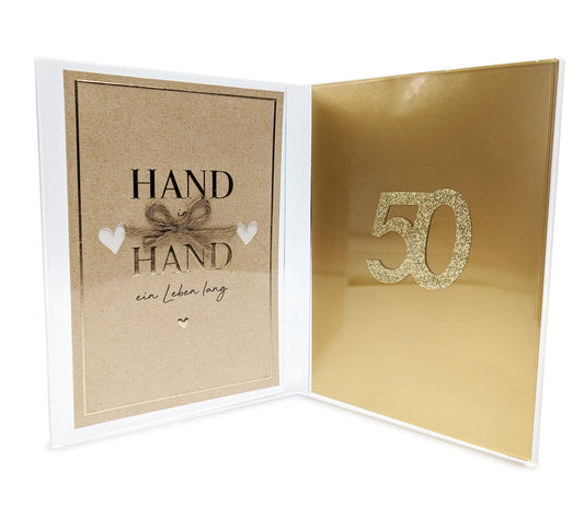 Exclusive double acrylic glass frame with card "Hand in Hand - a lifetime"