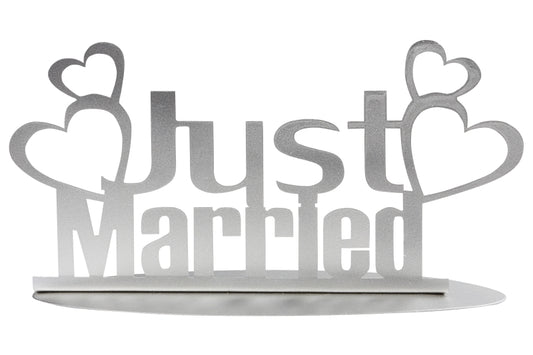 Just Married sign holder metal 20x10cm in white or silver