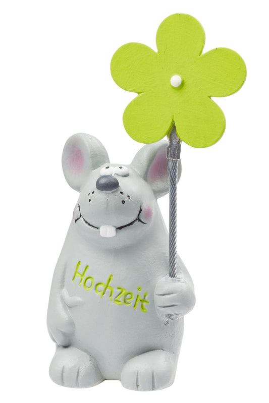 Muis met bloemen clip bruiloft 9x4cm ideaal voor geld geschenken